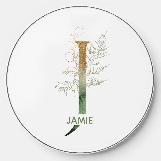 Floral Letter J Greenery Wireless Charger (Front)