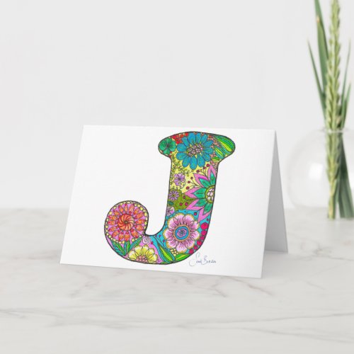 Floral Letter J Greeting Card _ Blank Inside