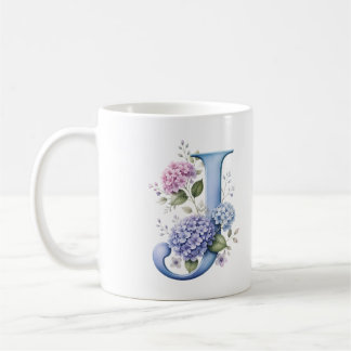 Floral Letter J Hydrangea Flower Personalized Mug