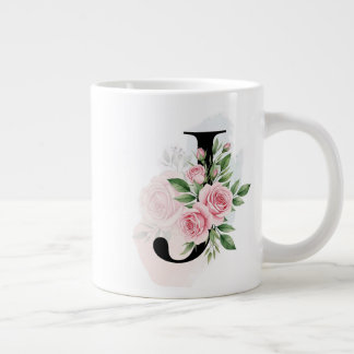 Floral Letter J – Soft Pastel Monogram Giant Coffee Mug