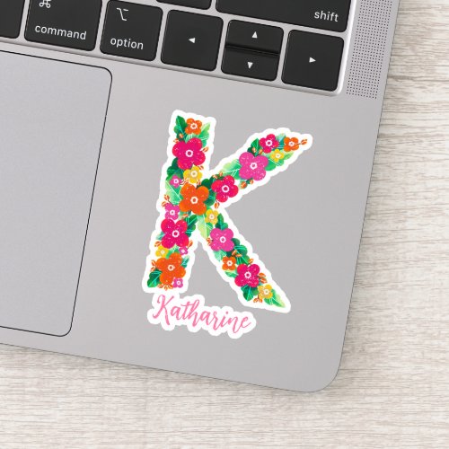 Floral letter K custom cut vinyl stickers