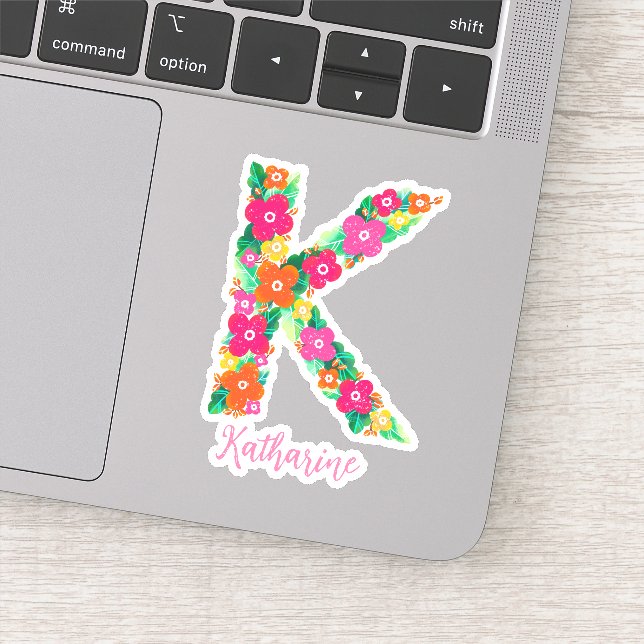 Floral letter K custom cut vinyl stickers (Detail)
