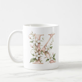 Floral Letter K Jasmine Flower Personalized Mug