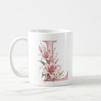 Floral Letter L Lily Flower Personalized Mug