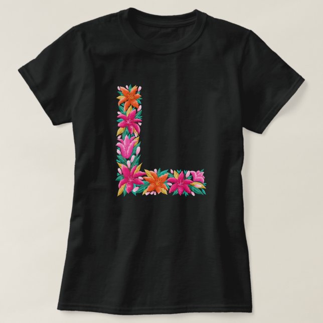 Floral letter L woman's basic T-shirt (Design Front)