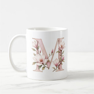 Floral Letter M Magnolia Flower Personalized Mug