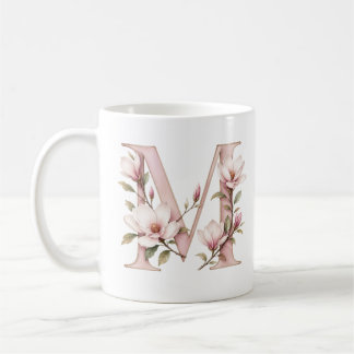 Floral Letter M Magnolia Flower Personalized Mug