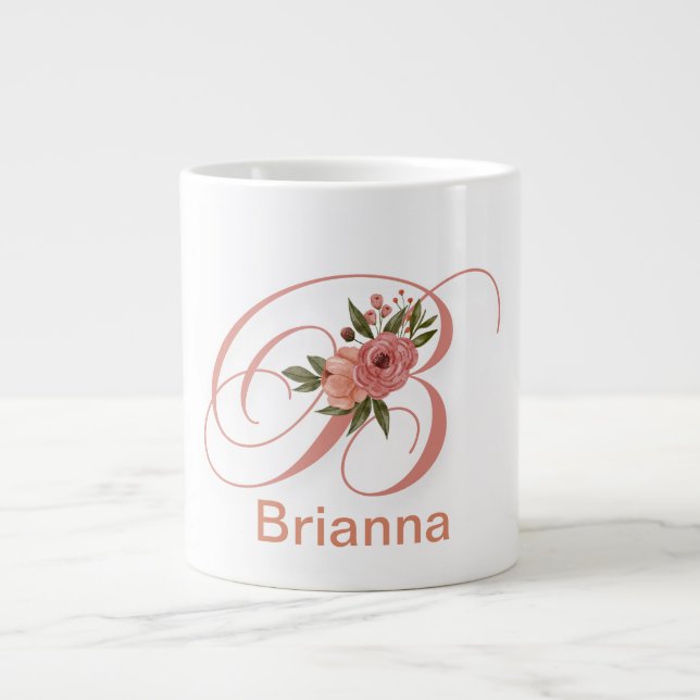  Floral Letter Modern Monogram Initial Giant Coffee Mug (Front)
