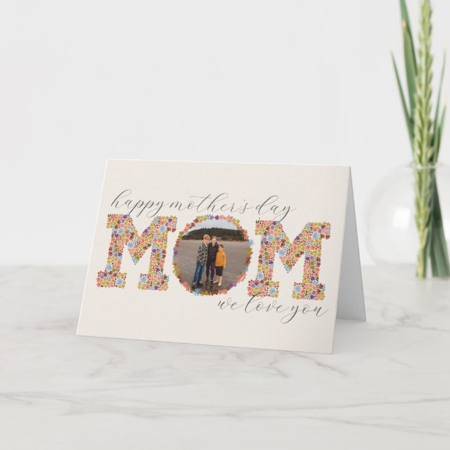 Floral Letter MOM Photo Mother's Day Card (Front)