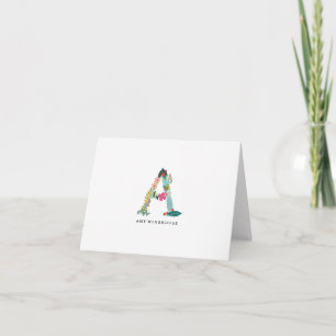 Floral Letter Monogram Initial - A - Folded Card