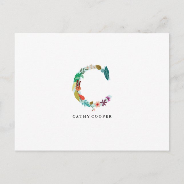 Floral Letter Monogram Initial - C - Flat Card (Front)