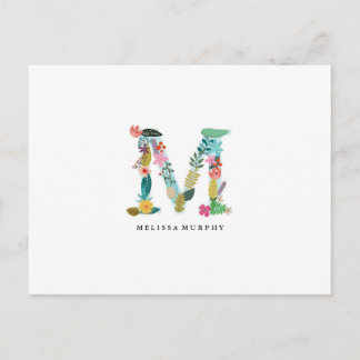 Floral Letter Monogram Initial - M - Flat Card