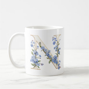 Floral Letter N Forget-Me-Not Flower Personalized Coffee Mug
