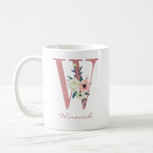 Floral Letter Pink Initial W Coffee Mug