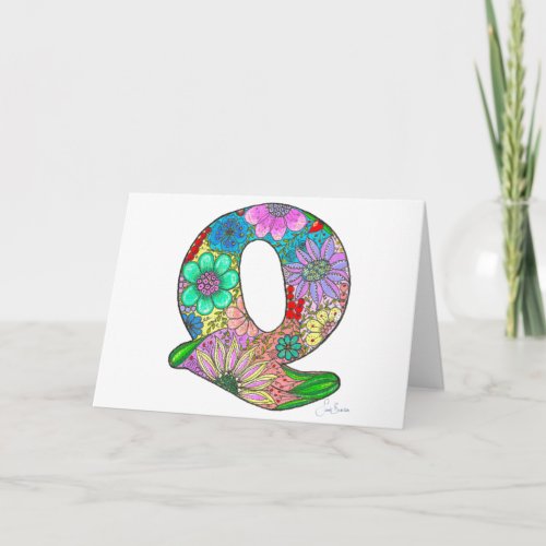 Floral Letter Q Greeting Card _ Blank Inside