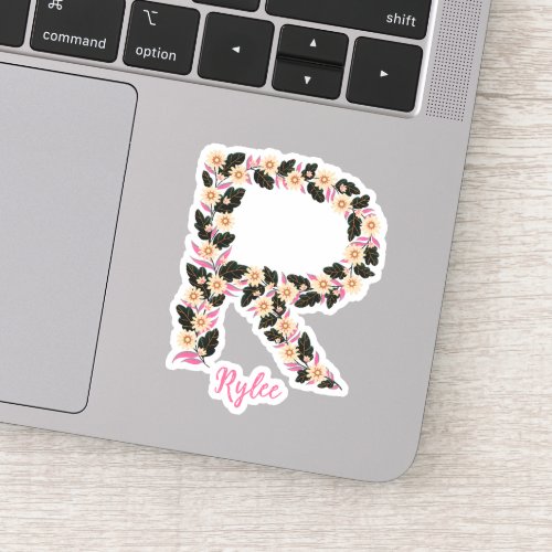 Floral letter R custom cut vinyl stickers