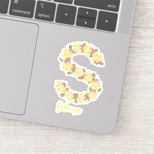 Floral letter S custom cut vinyl stickers