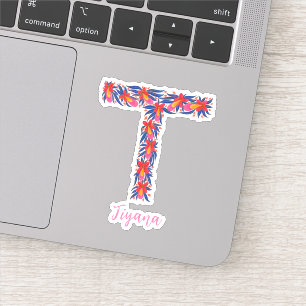 Floral letter T custom cut vinyl stickers