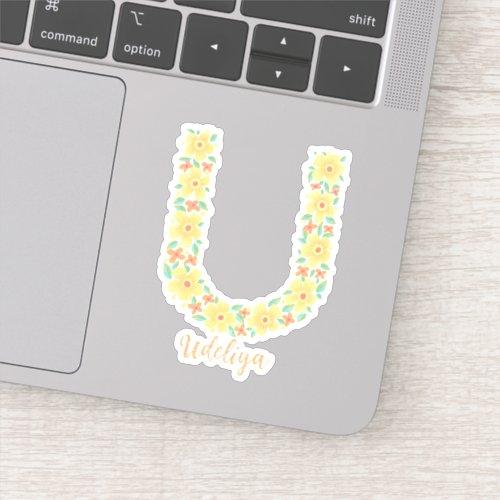 Floral letter U custom cut vinyl stickers