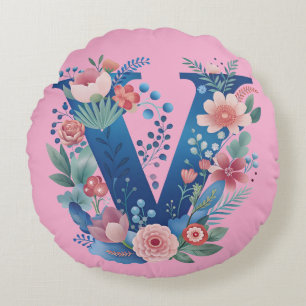 Floral Letter V Monogram Throw Pillow for home