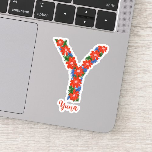 Floral letter Y custom cut vinyl stickers