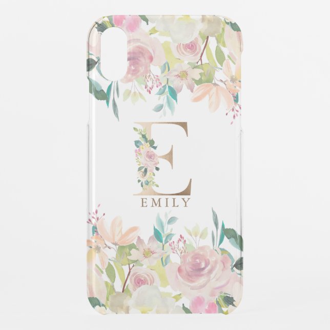 Floral lettering monogram & summer flowers border uncommon iPhone case (Back)