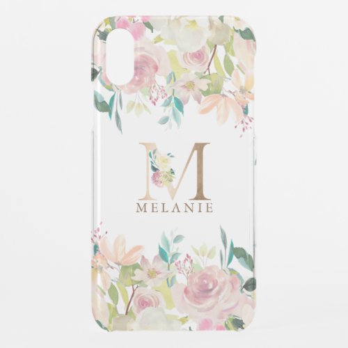 Floral lettering monogram summer flowers border iPhone XR case