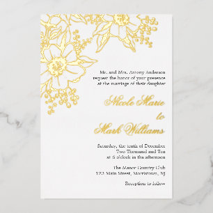 Floral Letterpress Style Wedding Foil Invitation