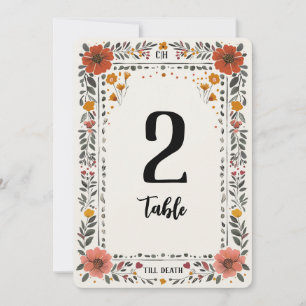 Floral Letterpress Table Number