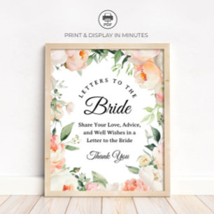 Floral "Letters to the Bride" Bridal Shower sign