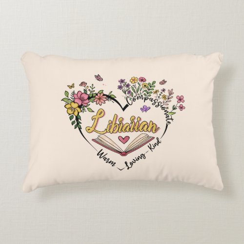 Floral Librarian Heart Accent Pillow