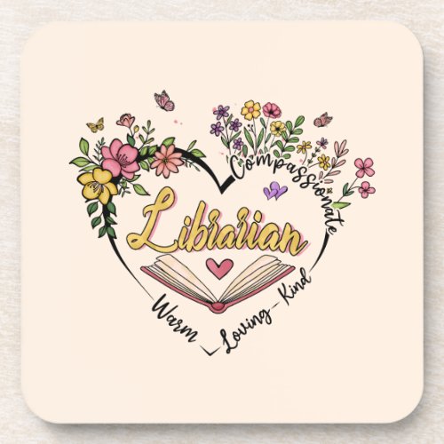 Floral Librarian Heart Beverage Coaster