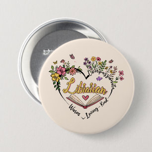 Floral Librarian Heart Button