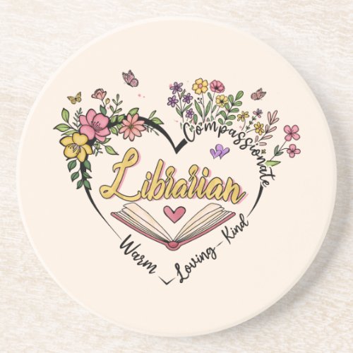 Floral Librarian Heart Coaster