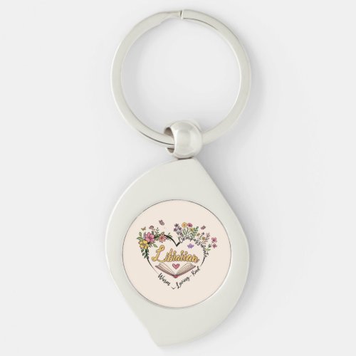 Floral Librarian Heart Keychain