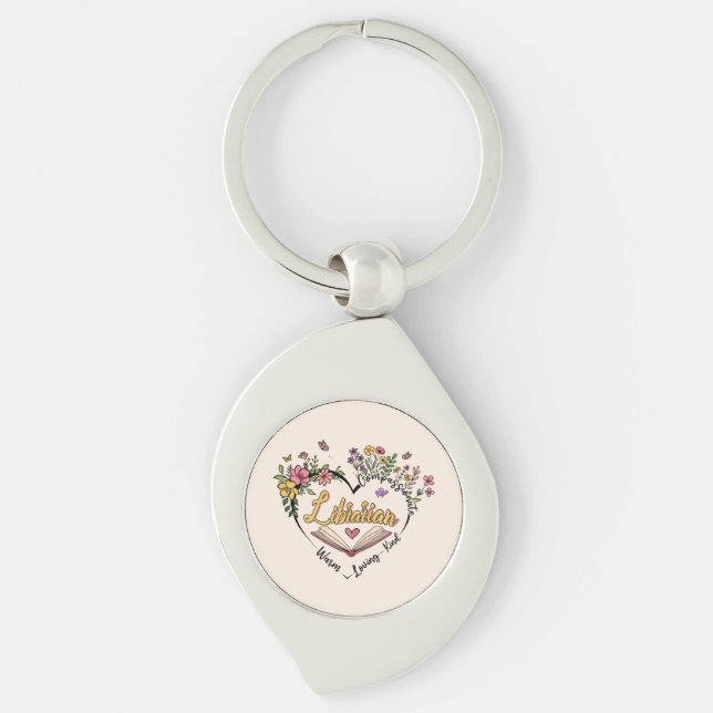 Floral Librarian Heart Keychain (Front)