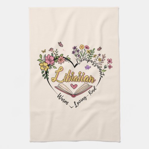 Floral Librarian Heart Kitchen Towel