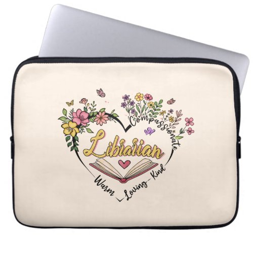 Floral Librarian Heart Laptop Sleeve