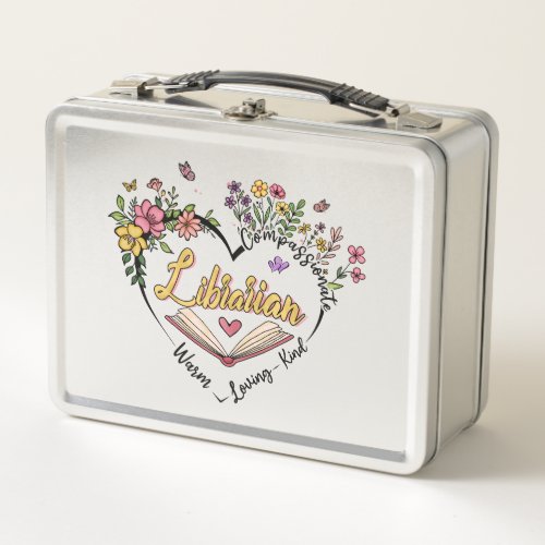 Floral Librarian Heart Metal Lunch Box