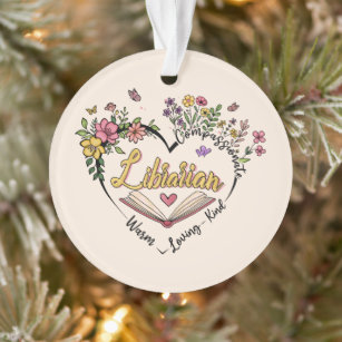 Floral Librarian Heart Ornament