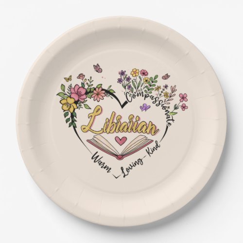 Floral Librarian Heart Paper Plates