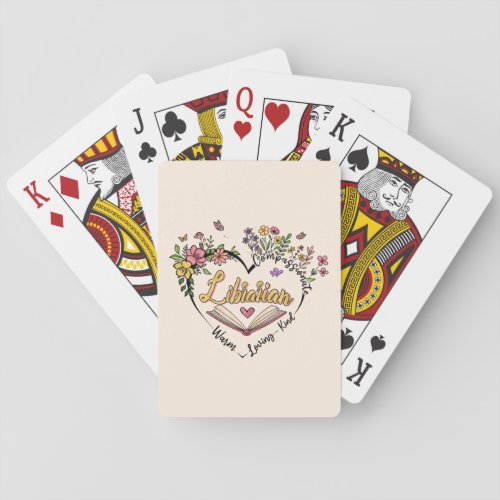 Floral Librarian Heart Poker Cards