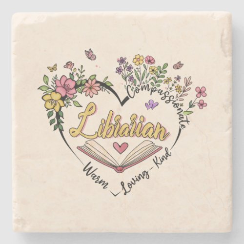 Floral Librarian Heart Stone Coaster