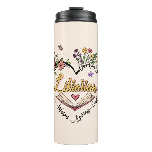 Floral Librarian Heart Thermal Tumbler