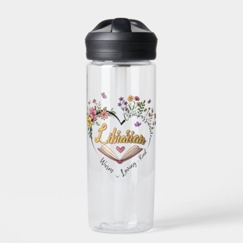Floral Librarian Heart Water Bottle
