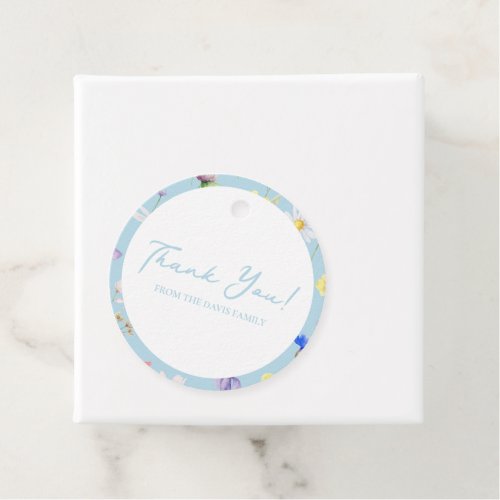 Floral Light Blue Baby Shower Circle Favor Tags