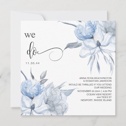  Floral Light Blue Bouquet AR15 QR RSVP WEDDING Invitation