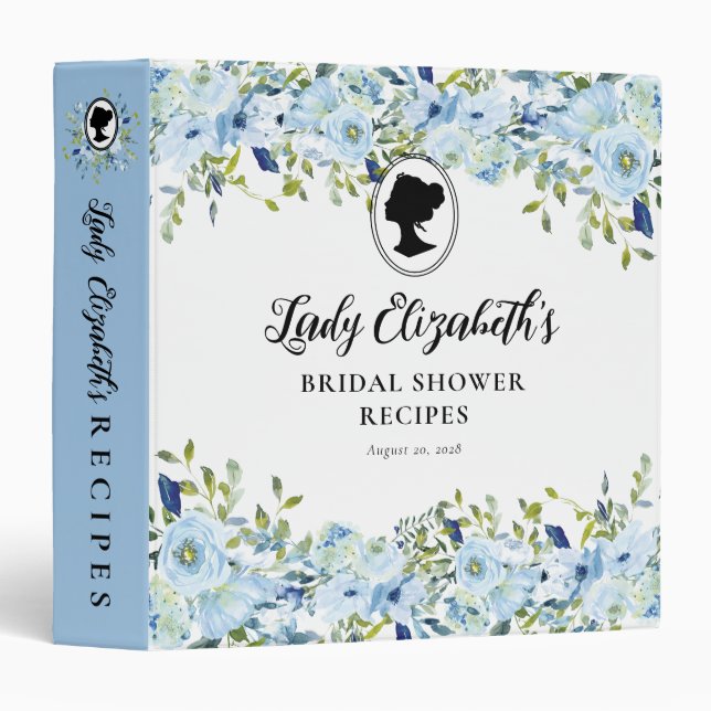 Floral Light Blue Regency Society Bridal Shower 3 Ring Binder (Front/Spine)