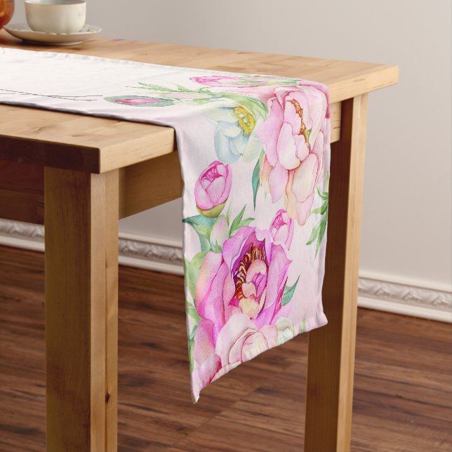 Floral Light Pink Cool Print  Short Table Runner (In Situ)