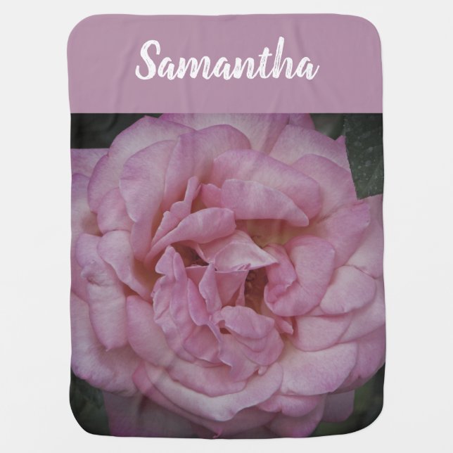 Floral Light Pink Rose Photo Feminine Flower Baby Blanket (Front)